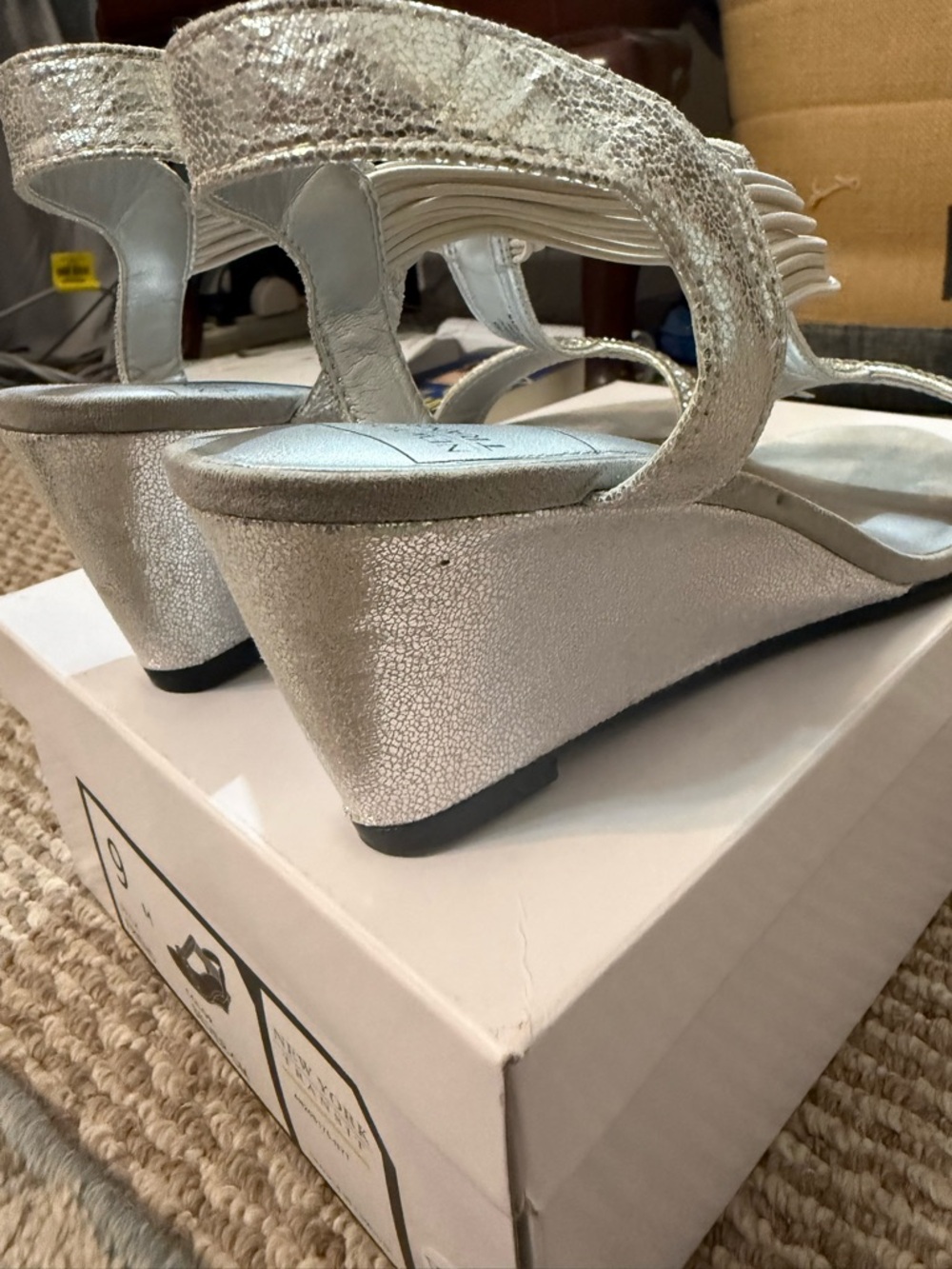 New York Transit Silver Crystal T-Strap Heels. - Picture 4 of 8